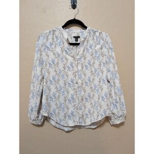 Ann Taylor White Floral Printed Long Sleeve Button Up Blouse Shirt Size XSP